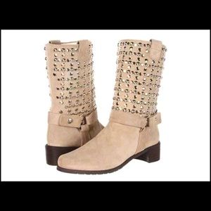 Stuart Weizman Moto Neutral Velour Boots Size 5